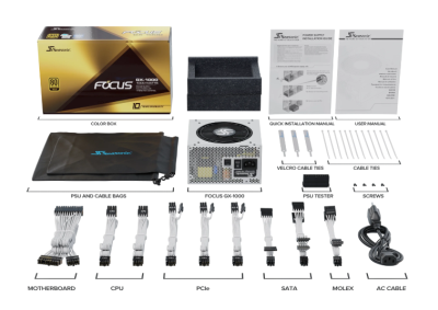 Seasonic Focus GX White 1000W, ATX 3.0, 120 mm fläkt, 80PLUS Gold, semipassivt, löstagbara kablar - Vit#3