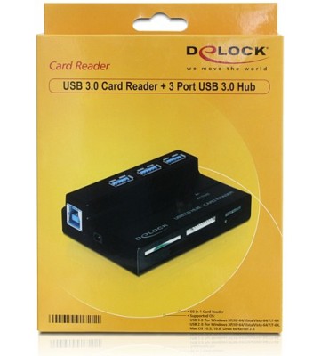 USB 3.0 kortläsare DeLOCK, extern med 3-portars USB-hub, 4 fack, svart#2