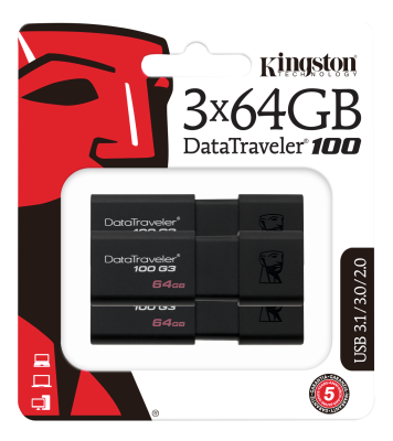 64 GB Kingston DataTraveler 100 G3, USB 3.0, 3-pack