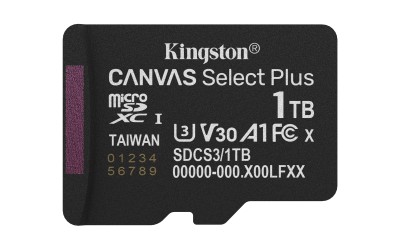 Micro Secure Digital SDXC 1 TB Kingston Canvas Select Plus Gen3, 150 MB/sek läs, Class 10, A1, UHS-I U1#1