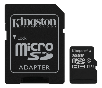 Micro Secure Digital SDHC 16 GB Kingston Canvas Select, 80/10 MB/sek, Class 10, UHS-I U1, inkl. SD-adapter