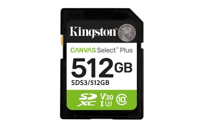 Secure Digital SDXC 512 GB Kingston Canvas Select Plus Gen3, 150 MB/sek läs, Class 10, A1, UHS-I U1#1