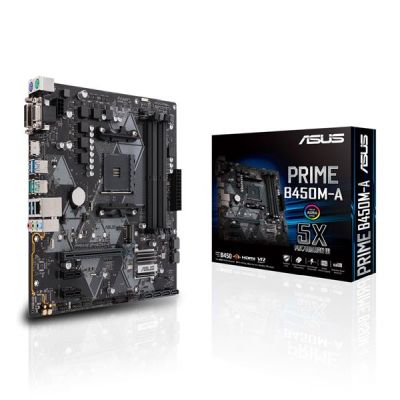 Asus PRIME B450M-A, AMD Socket AM4, B450, MicroATX, 4xDDR4, PCI Express, M.2 + SATA3 RAID, VGA/DVI/HDMI, 7.1-ljud, USB 3.1, GigaLAN