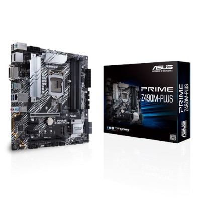 Asus Prime Z490M-PLUS, Intel LGA1200, Z490, 2xPCI Express, CrossFireX, MicroATX, 4xDDR4, 2xM.2 + SATA3 RAID, DVI/HDMI/DP, USB-C, 7.1 audio, GigaLAN