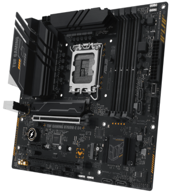 Asus TUF GAMING B760M-E D4, Intel LGA1700, PCI Express, MicroATX, 4xDDR4, 2xM.2 + SATA3 RAID, HDMI/DP, USB-C (front), 2.5Gbe LAN, Aura Sync RGB