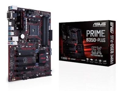 Asus PRIME B350-PLUS, AMD Socket AM4, B350, ATX, 4xDDR4, PCI Express, M.2 + SATA3 RAID, 7.1-ljud, USB 3.1, GigaLAN, LED-belysning