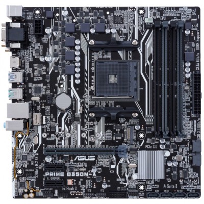 Asus PRIME B350M-A, AMD Socket AM4, B350, MicroATX, 4xDDR4, PCI Express, M.2 + SATA3 RAID, 7.1-ljud, USB 3.1, VGA/DVI/HDMI, GigaLAN, LED-belysning