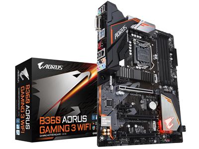 Gigabyte AORUS B360 GAMING 3 WIFI, Intel LGA1151, B360, PCI Express, ATX, 4xDDR4, 2xM.2 + SATA3, DVI/HDMI, USB-C, 7.1 audio, GigaLAN, WiFi 5, RGB Fusion#1