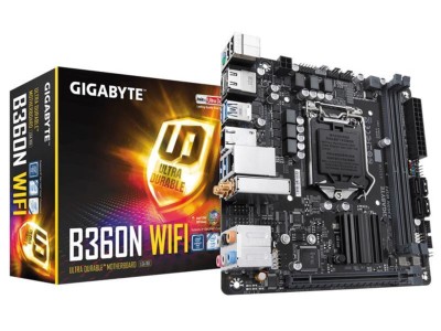 Gigabyte B360N WIFI, Intel LGA1151, B360, PCI Express, Mini-ITX, 2xDDR4, M.2 + SATA3, 2xHDMI, USB 3.1, 7.1 audio, 2xGigaLAN, WiFi 5, RGB Fusion#1