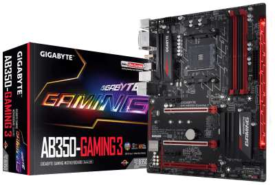 Gigabyte AB350-Gaming 3, AMD Socket AM4, B350, ATX, 4xDDR4, PCI Express, M.2 + SATA3 RAID, DVI/HDMI, 7.1-ljud, USB 3.1, GigaLAN, RGB FUSION LED