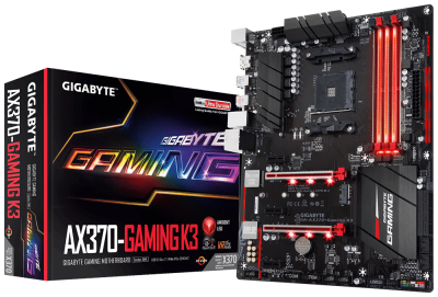 Gigabyte AX370-Gaming K3, AMD Socket AM4, X370, ATX, 4xDDR4, 2xPCI Express, CrossFire, SATA Express + M.2 + SATA3 RAID, HDMI, 7.1-ljud, GigaLAN