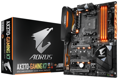 Gigabyte AX370-Gaming K7, AMD Socket AM4, X370, ATX, 4xDDR4, 2xPCI Express, SLI+Crossfire, M.2 + SATA3 RAID, HDMI, Creative X-Fi 7.1-ljud, USB-C, GigaLAN Killer E2500, RGB FUSION LED