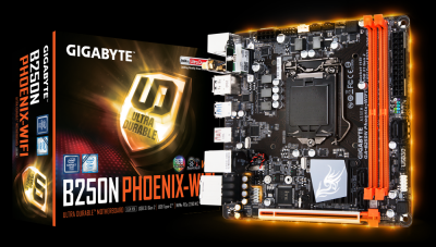 Gigabyte B250N-Phoenix WIFI, Intel 1151, B250, Mini-ITX, 1xPCI Express x16, DVI/HDMI, DDR4, M.2 + SATA3, 7.1 audio, USB-C, GigaLAN, WiFi