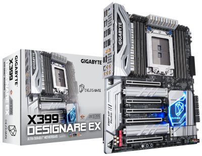 Gigabyte X399 Designare EX, AMD Socket TR4, X399, ATX, DDR4, SLI+CrossFireX, 4xPCI Express, 3xM.2 + U.2 + SATA3, SupremeFX ljud, USB-C, 2xGigaLAN, WiFi-ac, Bluetooth, RGB Fusion#2