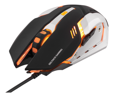 Deltaco GAMING mus, 1000-3200 dpi, Orange LED, USB - Svart/silver#1