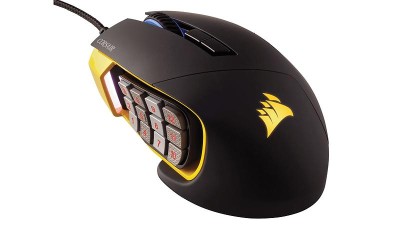 Corsair Gaming Scimitar PRO RGB, MOBA/MMO, 17 knappar, 16000 dpi - Svart/Gul