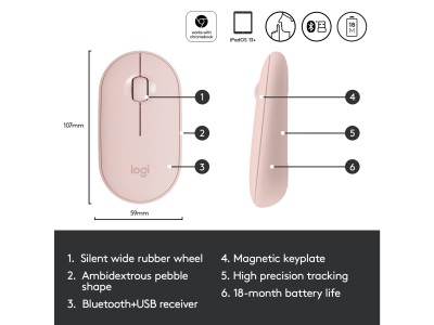 Logitech Pebble M350, 1000 dpi, RF/Bluetooth - Rosa#5
