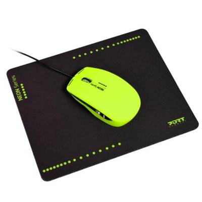 PORT Designs Neon Wired Mouse + Mousepad Lime