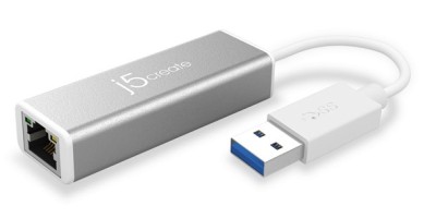 Adapter j5 create USB 3.0 till GigaLAN, 12 cm, PC/Mac, RJ45 - Vit/silver