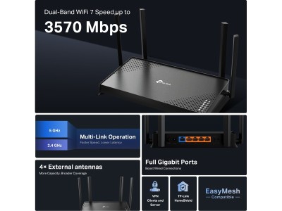Trådlös router TP-Link Archer BE220 Dual-Band WiFi 7 Wireless BE3600, EasyMesh - Svart#4