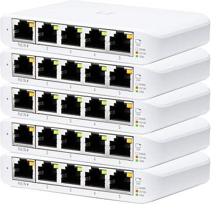 Ubiquiti Networks UniFi Flex Mini, 5-port Gigabit, passive PoE, strömförsörjd via POE 802.3af/at, 5-pack