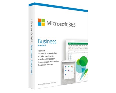 Microsoft 365 Business Standard, svensk Eurozone, 1 användare (5 enheter), abonnemangslicens 1 år, MediaLess