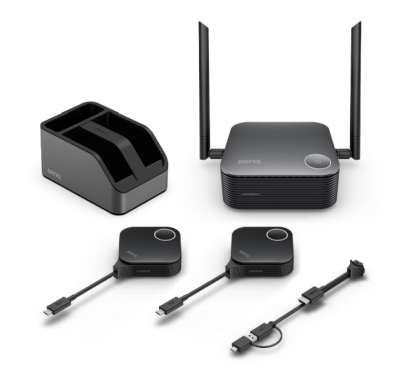 BenQ InstaShow WDC25, 4K@60Hz trådlös bild-/ljudöverföring, basstation + 2st USB-C-sändare med adapter för HDMI/USB-A