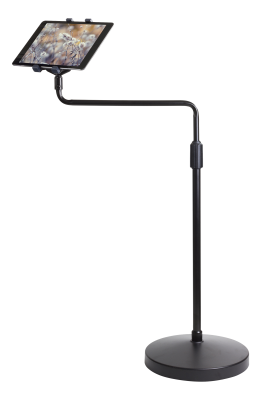 Golvstativ Deltaco för 7-10.1"-surfplattor, roterbar/tilt, justerbar höjd 745-1165 mm - Svart
