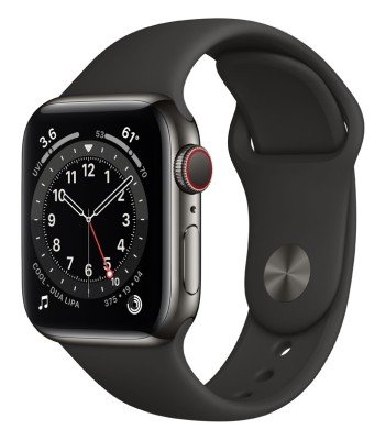 Apple Watch Series 6 GPS + Cellular, 40mm Graphite Stainless Steel Case with Black Sport Band - Regular