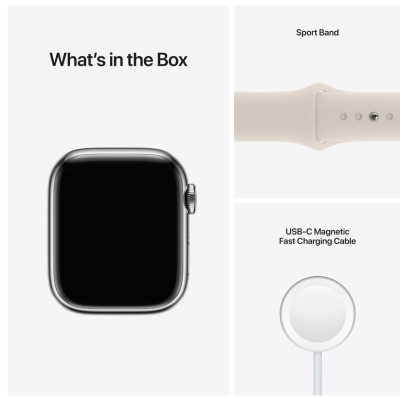 Apple Watch Series 7 GPS + Cellular 41mm Rostfri stålboett med Sportband - Silverd#4