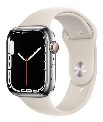 Apple Watch Series 7 GPS + Cellular 45mm Rostfri stålboett med Sportband - Silver#1