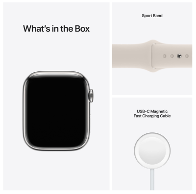 Apple Watch Series 7 GPS + Cellular 45mm Rostfri stålboett med Sportband - Silver#4
