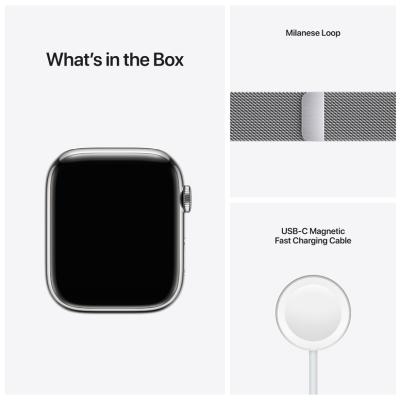 Apple Watch Series 7 GPS + Cellular 45mm Rostfri stålboett med Milaneselänk - Silver#4