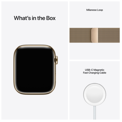 Apple Watch Series 7 GPS + Cellular 45mm Rostfri stålboett med Milaneselänk - Guld#4
