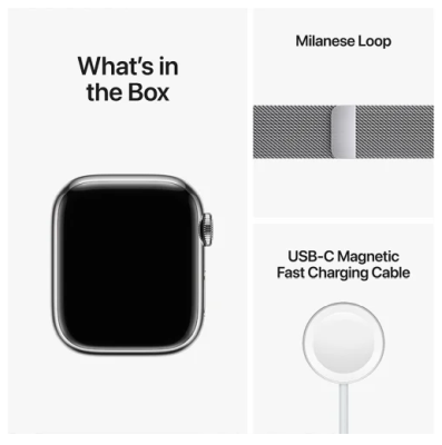 Apple Watch Series 8 GPS + Cellular, 41mm Silver Rostfri stålboett med Silver Milaneselänk#2