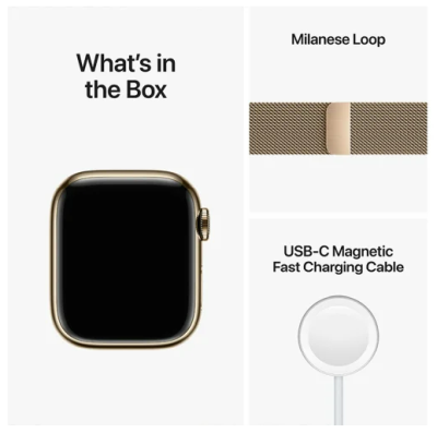 Apple Watch Series 8 GPS + Cellular, 41mm Guld Rostfri stålboett med Guld Milaneselänk#2