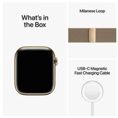 Apple Watch Series 8 GPS + Cellular, 45mm Guld Rostfri stålboett med Guld Milaneselänk#2