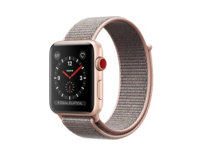 Apple Watch Series 3 GPS + Cellular, 38mm Aluminiumboett i guld med sandrosa sportloop