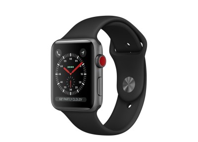 Apple Watch Series 3 GPS + Cellular, 42mm Aluminiumboett i rymdgrått med svart sportband