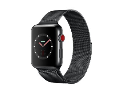 Apple Watch Series 3 GPS + Cellular, 42mm Rostfritt stål boett i rymdsvart med rymdsvart milanesisk loop