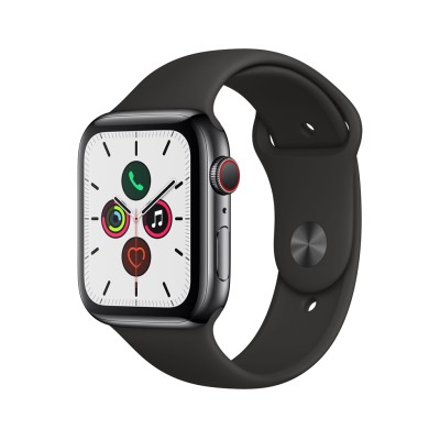 Apple Watch Series 5 GPS + Cellular, 44mm Space Black Stainless Steel Case with Black Sport Band