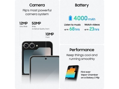 Samsung Galaxy Z Flip6 5G 256 GB, 6.7" FHD+, 50/12/10 Mpixel kamera, Dual SIM, Android - Gul#5
