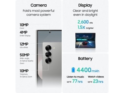 Samsung Galaxy Z Fold6 1 TB, 7.6"/6.3" AMOLED 120Hz, 50/12/10/10 Mpixel kamera, Android - Silver#5