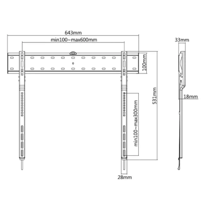 Väggfäste iiglo Ultraslim TVW1502 för 43-80", max 40 kg, VESA upp till 600x300mm, till TV med låg elektronik, passar perfekt till OLED#2