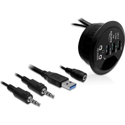 USB 3.0-hub DeLock, 3xUSB 3.0, hörlur/mikrofon, inkl. strömadapter