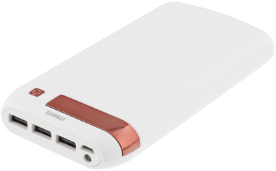 STREETZ Powerbank, 16000mAh, 5V 2,1A, 3xUSB, ficklampa - Vit/röd