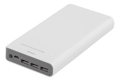 Deltaco Powerbank, 16000mAh, 3xUSB, 3A, ficklampa - Vit