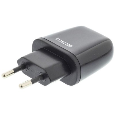 Strömadapter, Deltaco, från 230V till 5V USB, 2,1A - Svart