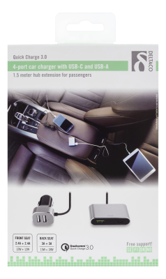 Billaddare DELTACO, USB-C, USB-A med Quick Charge 3.0, 10,8A - Silver#3
