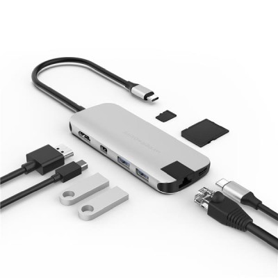HyperDrive Slim 8-in-1 USB-C Hub, 2xUSB-A, HDMI/MiniDP 4K@30Hz, 1xUSB-C PD 60W, LAN, kortläsare MicroSD/SD - Silver#2